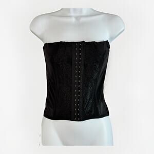 Black Lace Mesh Corset Bustier Top S/M Strapless Gothic Y2K Grunge Edgy Clubwear